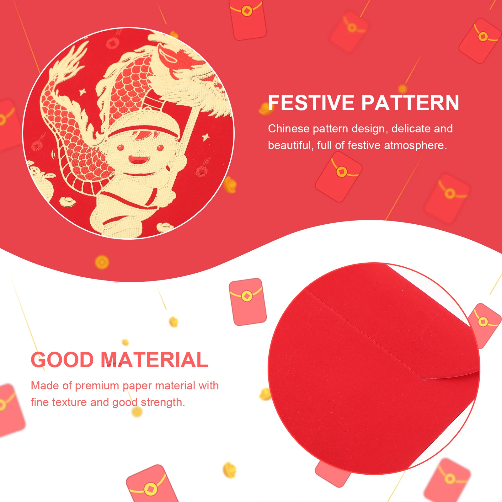 

12pcs Envelopes Chinese Spring Festival Red Envelope Cute Chinese New Year Envelope Dragon Paper Red Packets Large for Birthday