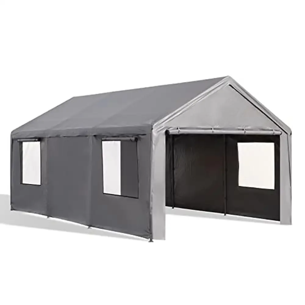 Heavy Duty Carport 12'x20' Portable Garage with Removable Sidewalls & Doors Ventilated Windows Rust-Resistant Steel Frame Quick