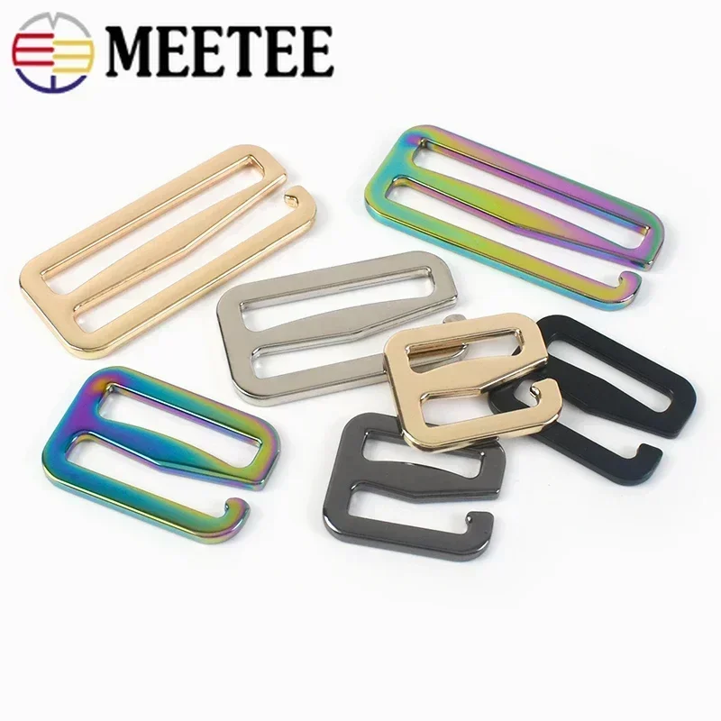 Meetee 5/10Pcs 20-50mm Metal Tri-Glide Hook Adjust Buckles Bag Belt Strap Slider Hooks Clasp DIY Luggage Webbing 6-shaped Buckle