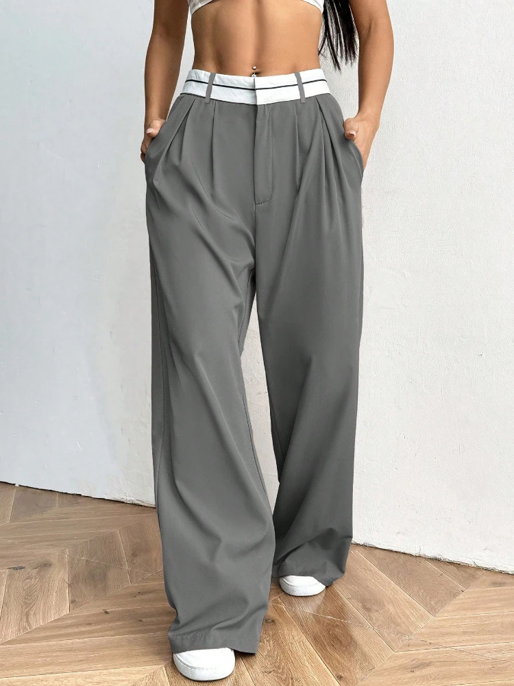 2026 Women's High Waist Black Suit Pants Loose Straight Wide Leg Casual Fashion Solid Color Versatile High Waist Wide Leg Pants