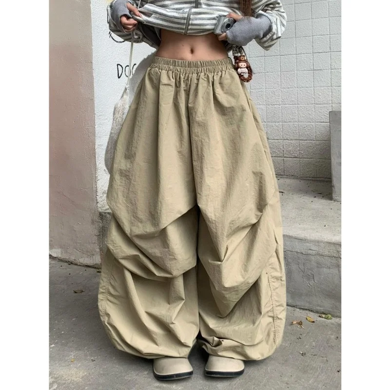 الشارع الأمريكي الكاكي واسعة الساق السراويل البضائع النساء الخريف المتضخم الرجعية فضفاض Sweatpants Harajuku الشارع سراويل تقليدية