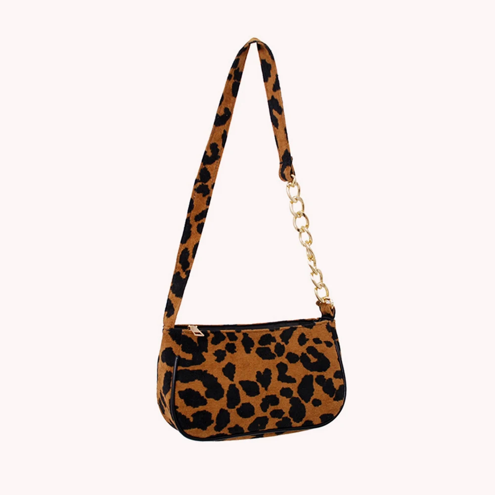 Leopard Pattern Shoulder Handbag Street Shopping Women Plush Underarm Bag Purse