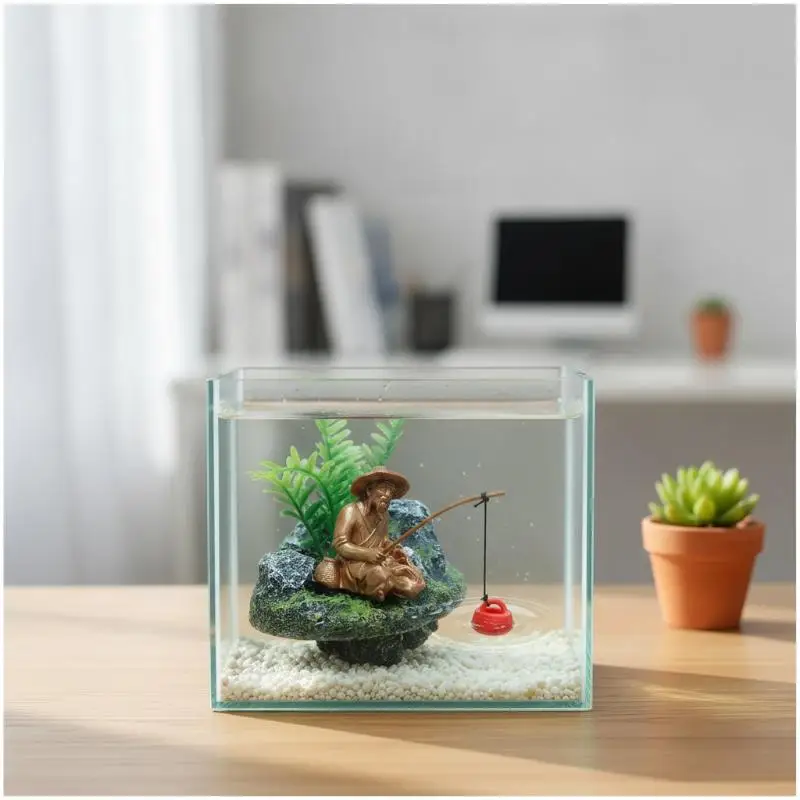 Aquarium-Schwimminsel-Dekoration, Realistische Anglerstatue, Miniatur-Kunstlandschafts-Ornament für Aquaristen – Detail 15