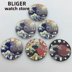 BLIGER Dial 28.5mm Super Green All Luminous Wavy Dial fits NH35 NH36 movement