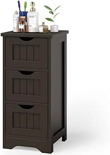 

Bathroom Floor Cabinet - Small Bathroom Cabinet with 3 Removable Drawers & Anti-Toppling Device, Freestanding Side Organiz