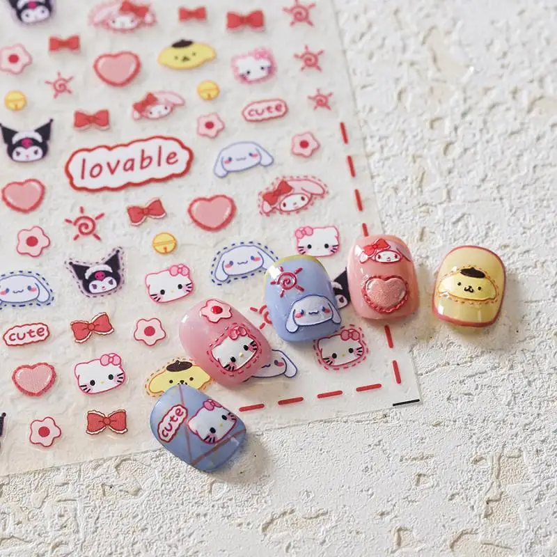 Sanrio Hello Kitty Nail Stickers Kawaii Kuromi My Melody Cinnamoroll DIY Cartoon Cute Girl Nail Decorate Stickers Holiday Gifts