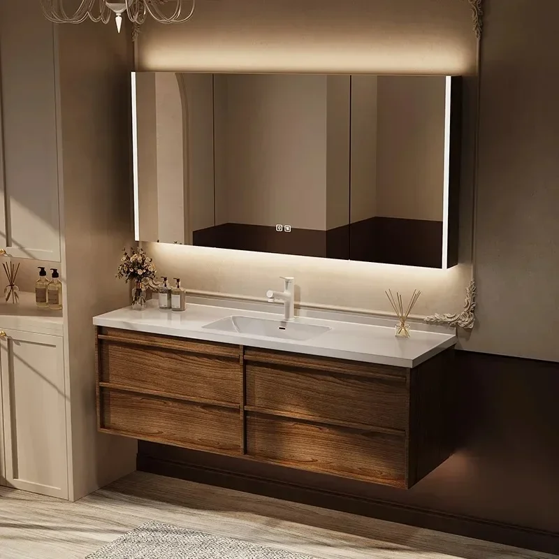 

Solid Wood Washstand Bathroom Vanity Cabinet with Sink Toilet Partition Vintage Bathroom Cabinets Storage Armadi Furniture