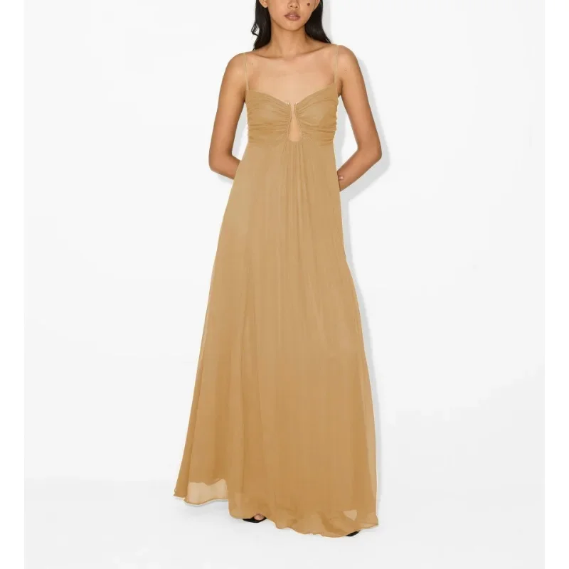 Vestido largo fruncido con escote en V y espalda descubierta para mujer, vestido largo con tirantes recortados, vestido Formal de cóctel para fiesta, vestido Sexy de playa con cuello Halter