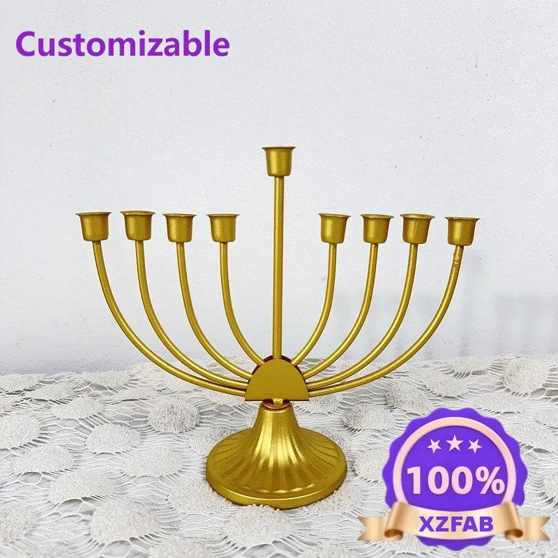 Hanukkah Nine-headed Candle Holder Israeli Holiday Decoration Multi-headed Candle Cup Retro Gold Wrought Iron Candle Holder