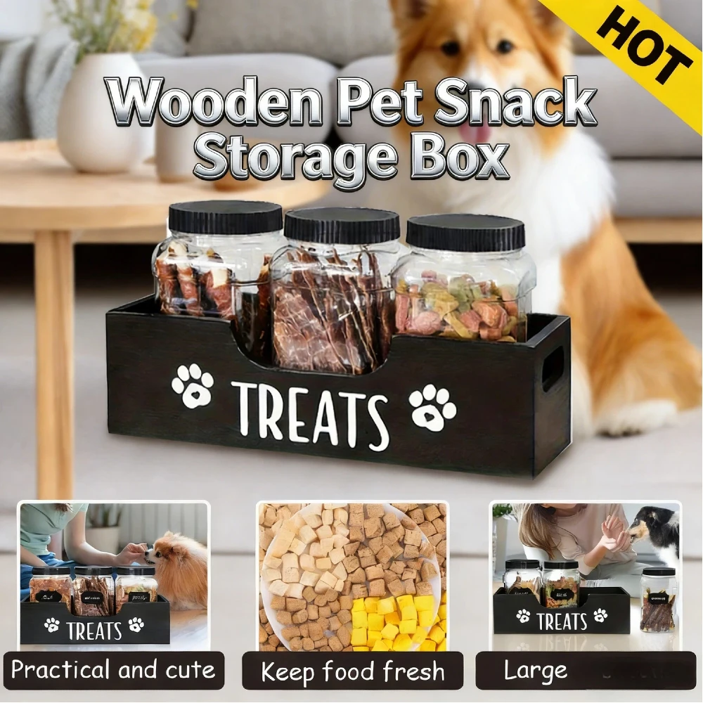 

Large Capacity Airtight Dog Treat Container Solid Wood Snack Storage Holder Multi-Pet Food Organizer for Home Travel Pet Gift