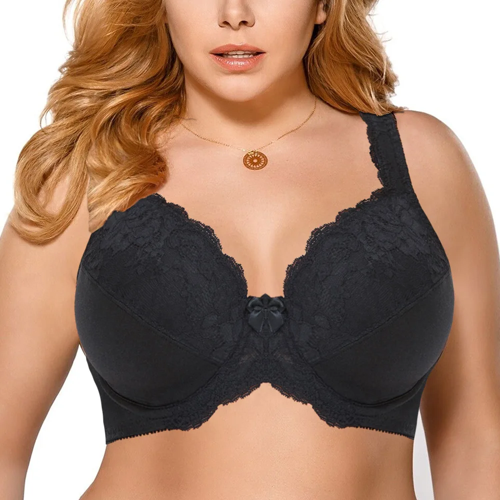 Soutien-gorge en dentelle souple sans doublure pour femmes, sous-vêtements Sexy, Lingerie à armatures, bonnet complet, grande taille C D E F G H I