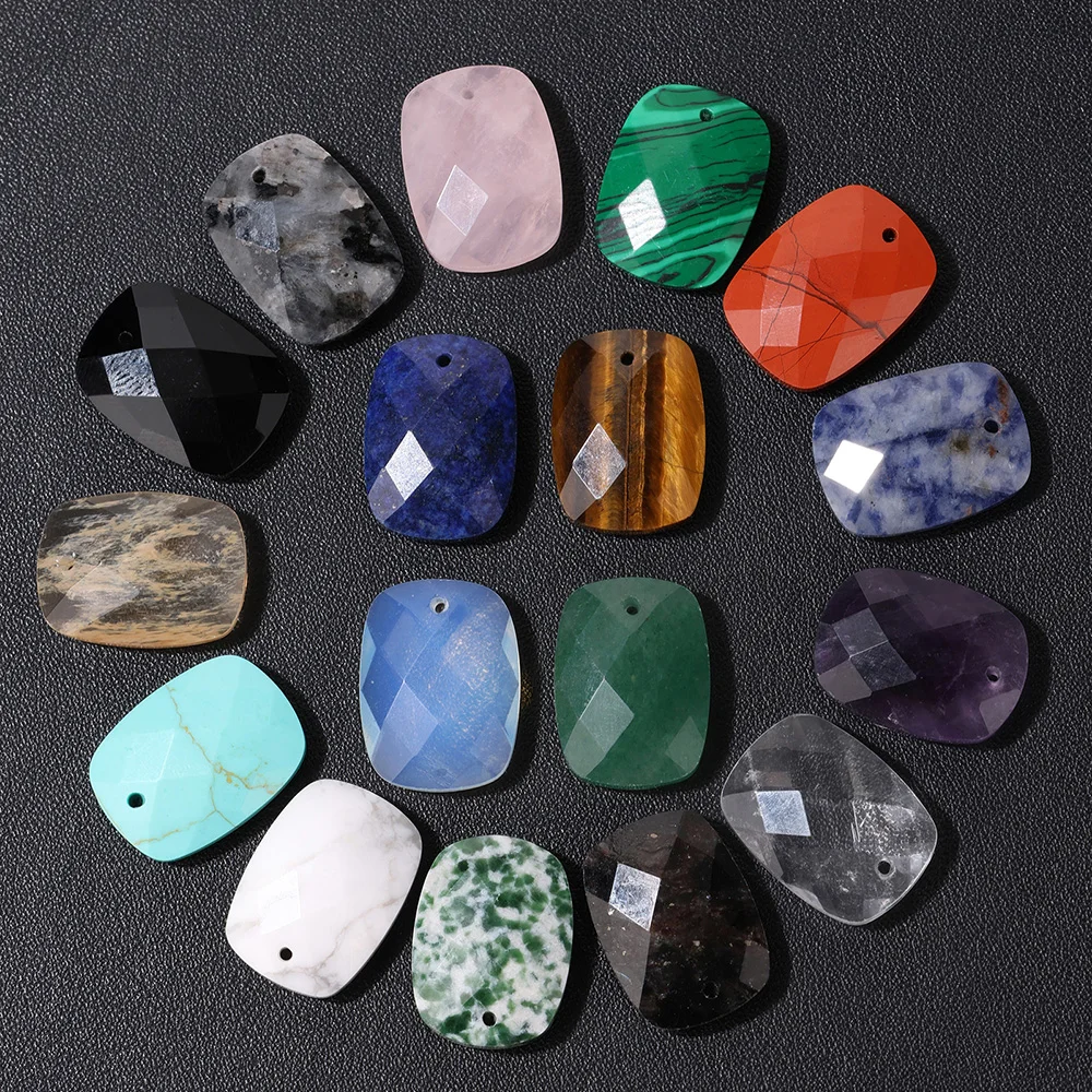 2PCS Natural Rectangle Shape Stone Pendant 15x20mm Faceted Amethyst Lapis Agate Charms For Jewelry Making DIY Earrings Necklaces
