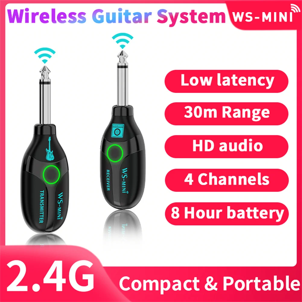 2.4GHZ 6.35mm Wireless Guitar System 48K/16bit Sound Quality Wireless Guitar Transmitter Receiver For Electric Guitar Bass