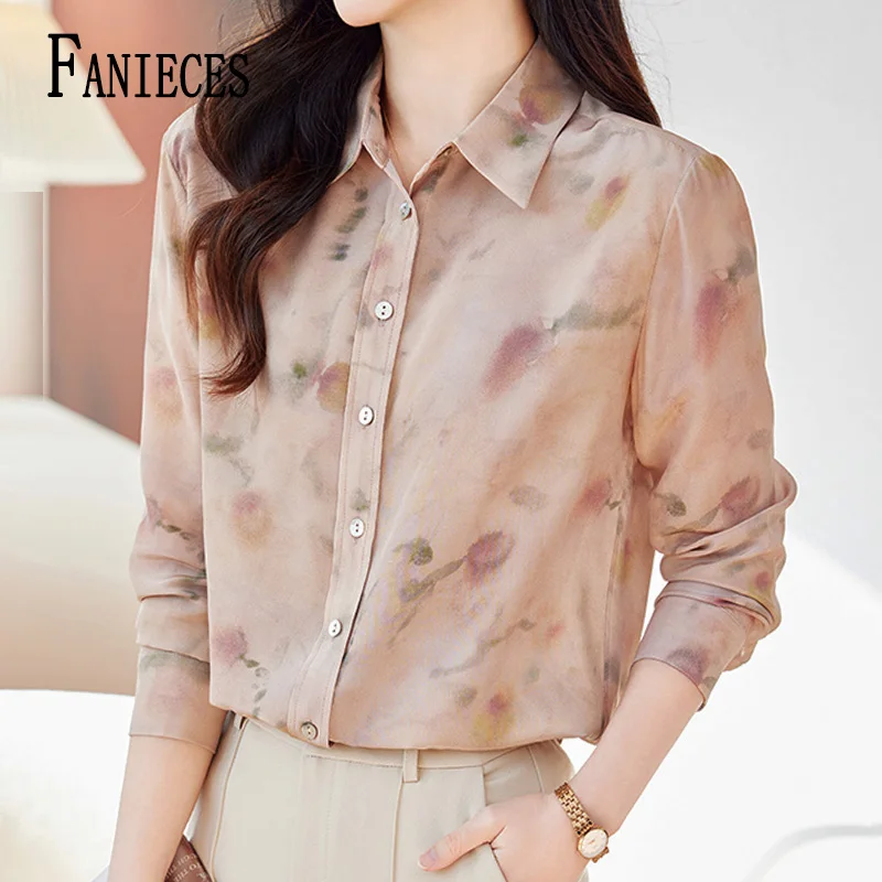 

FANIECES Fashion Vintage Tie-dye Print Women Shirts Spring Autumn Long Sleeve Lapel Slim Blouses OL Tops Casual Blusas Mujer