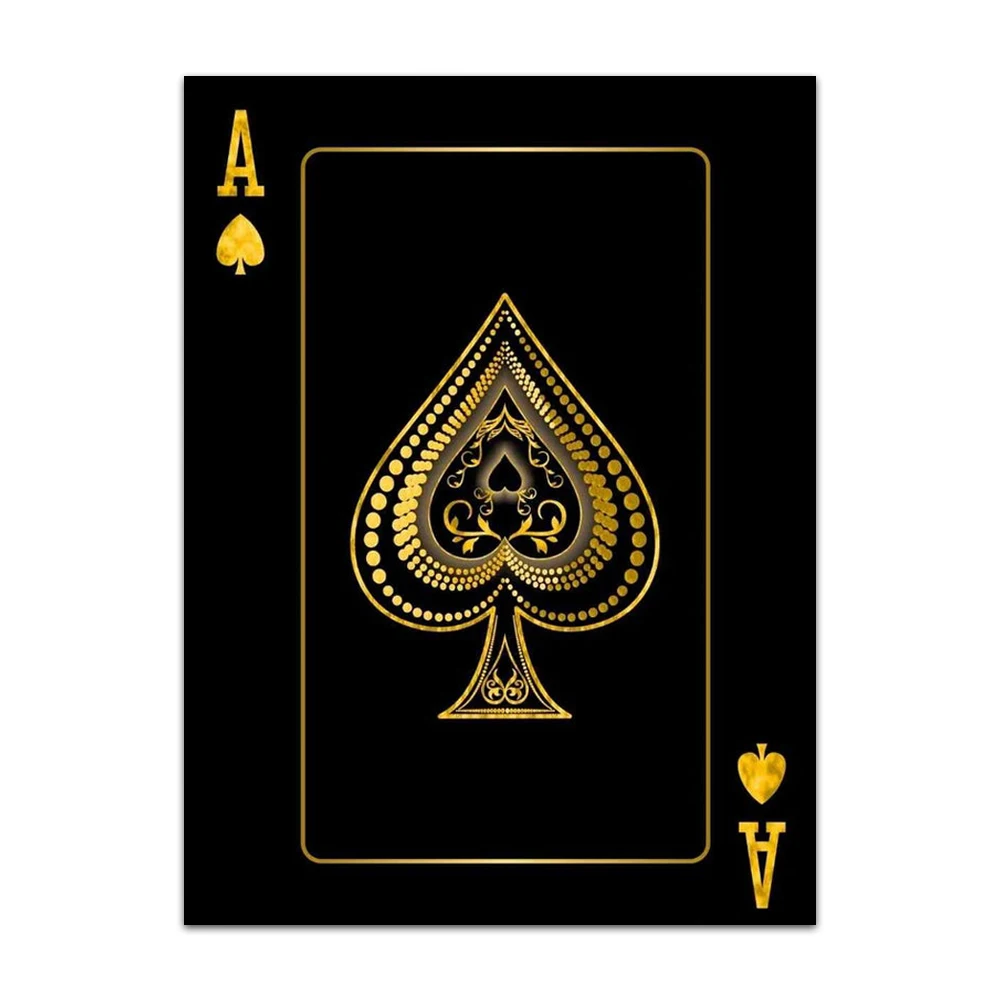 Gouden Koningin Koning Poker Zwarte Nordic Muur Prints En Posters Voor Woonkamer Werkkamer Muur Canvas Schilderij Foto