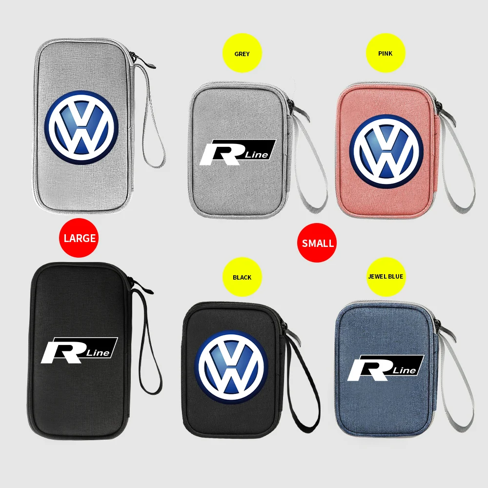 Portable Car Travel Storage Bag For Car Keys Drivers License Gadget Card Bag For Volkswagen VW Rline Golf Mk5 Tiguan Jetta Polo