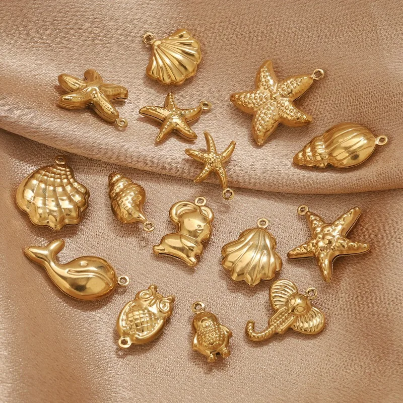 Hollow Stainless Steel with 18K Gold Vacuum Coating for Color Retention Marine Animal Elements DIY Jewelry Accessories