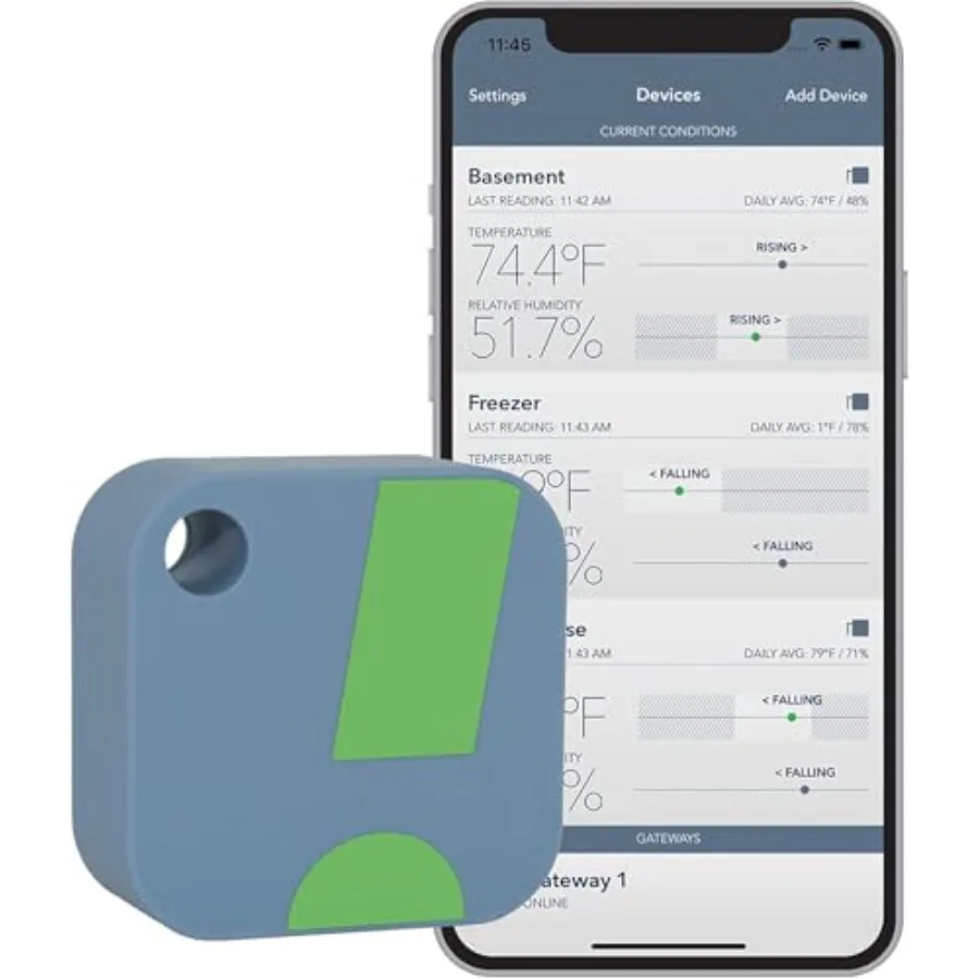 

HT1 Smart Temperature Sensor and Humidity Sensor - Thermometer and Hygrometer w/App Monitoring - Indoor/Outdoor Temperature and