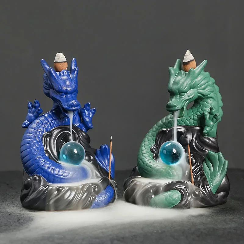 

1pc Ceramic Vintage China Dragon Backflow Incense Burner Home Decor Tabletop Home Aromatherapy Gift (Without Incense)