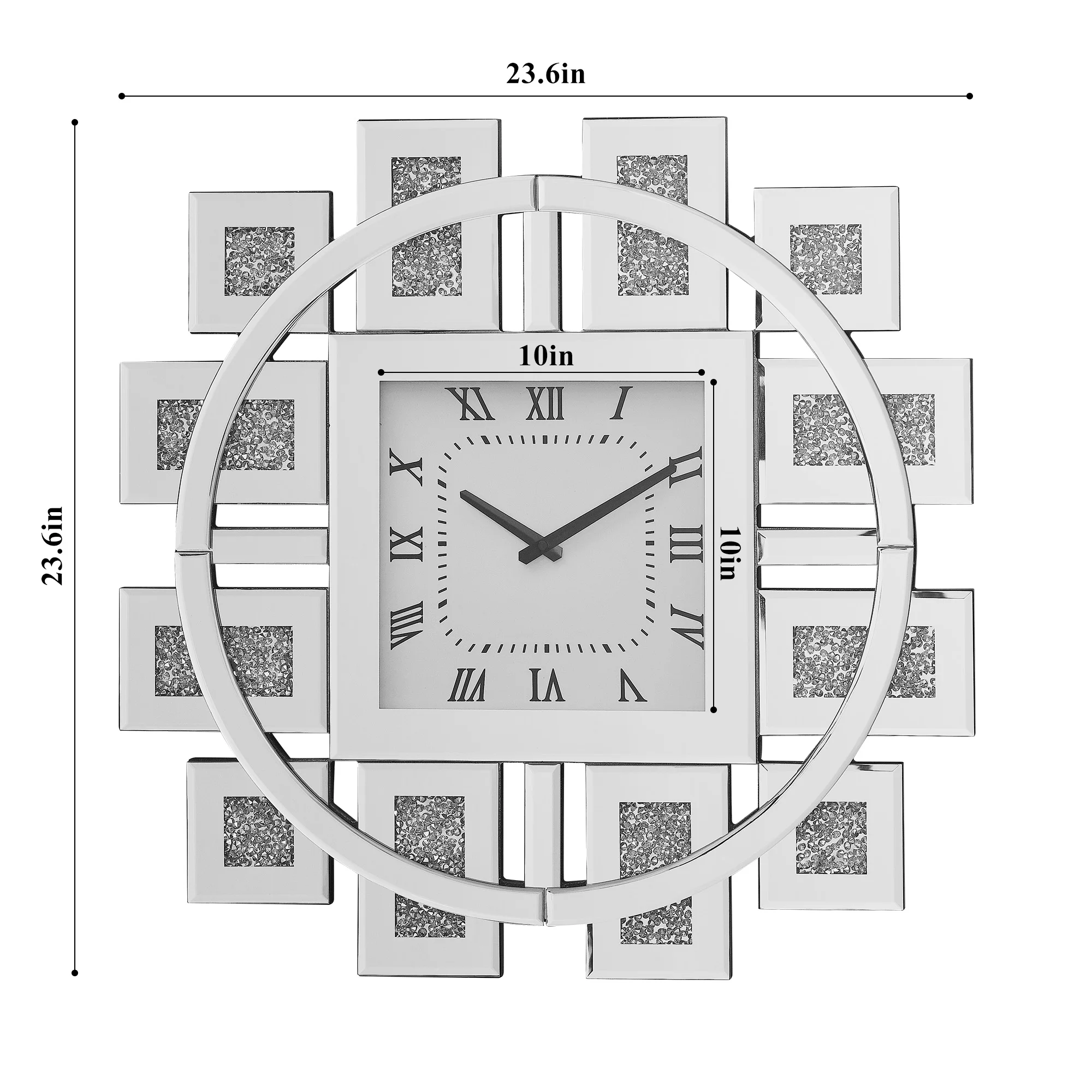 Sparkle Crystal Mirrored Geome - đánh giá và giá Wall Clock Silent