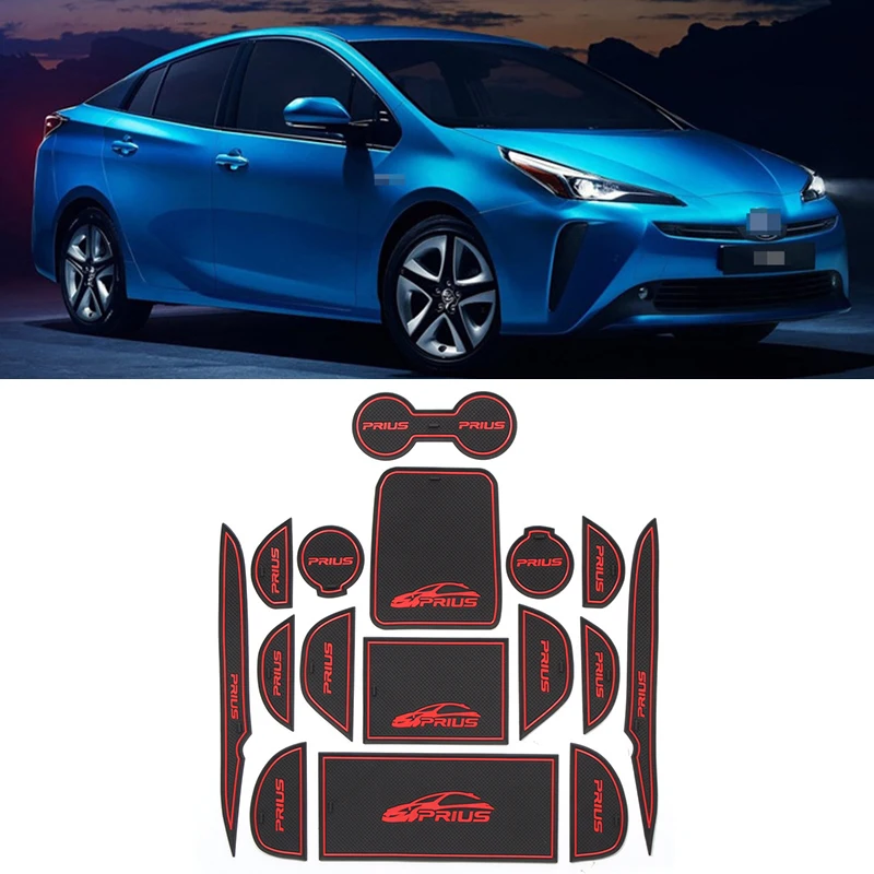 

16 pcs Car rubber anti-slip mat coaster Door Slot Mat Set For Toyota PRIUS 2016 2017 2018 2019 accessories