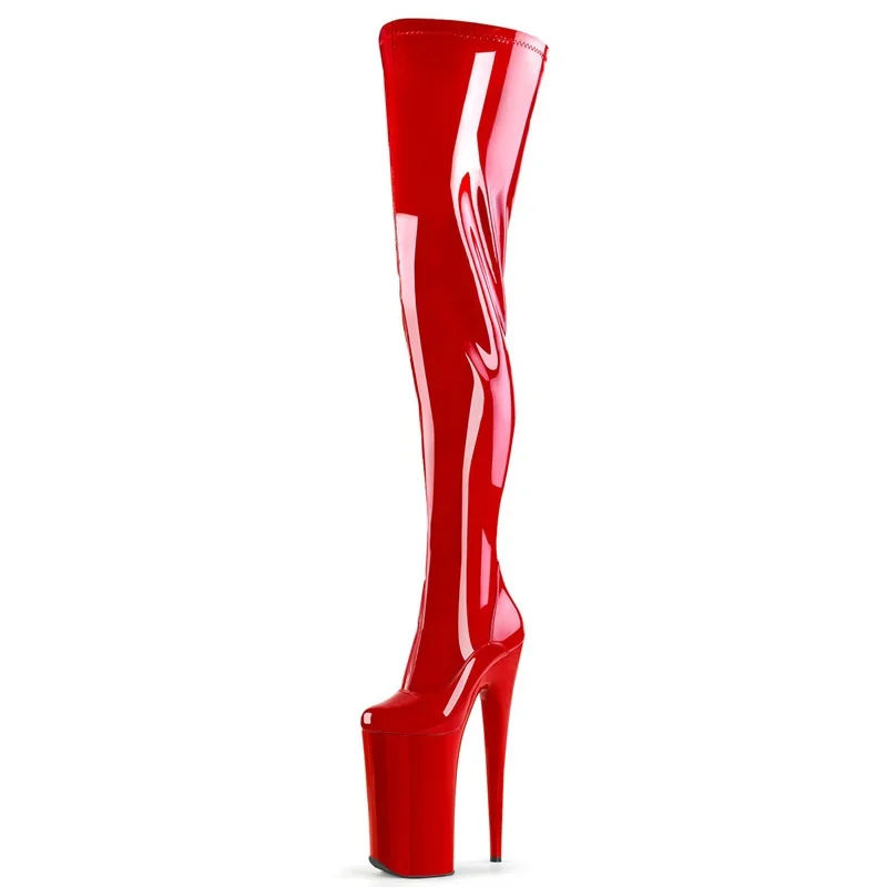 26cm Internet celebrity hate sky high heels women waterproof platform over the knee boots stiletto patent leather slim thigh