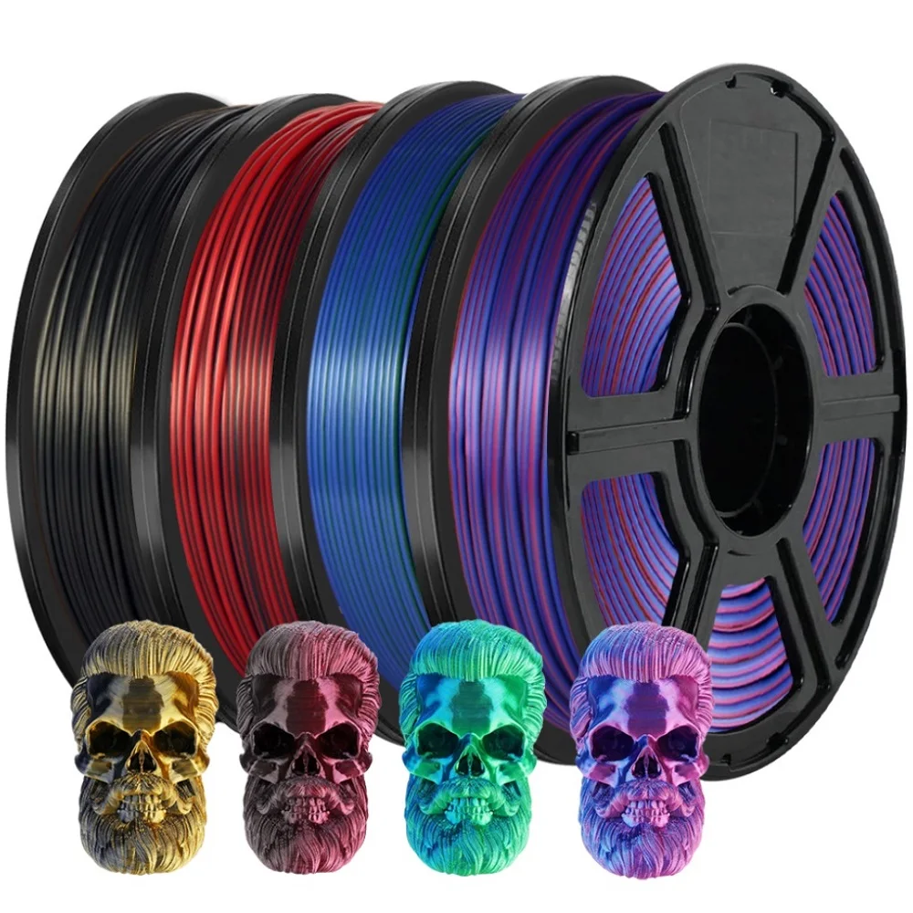 Dual Color Filament Silk PLA 1.75mm 1kg/500g/250g 3D Printer Filament High SpeedShiny PLA Multicolor Black Red Blue Bundle