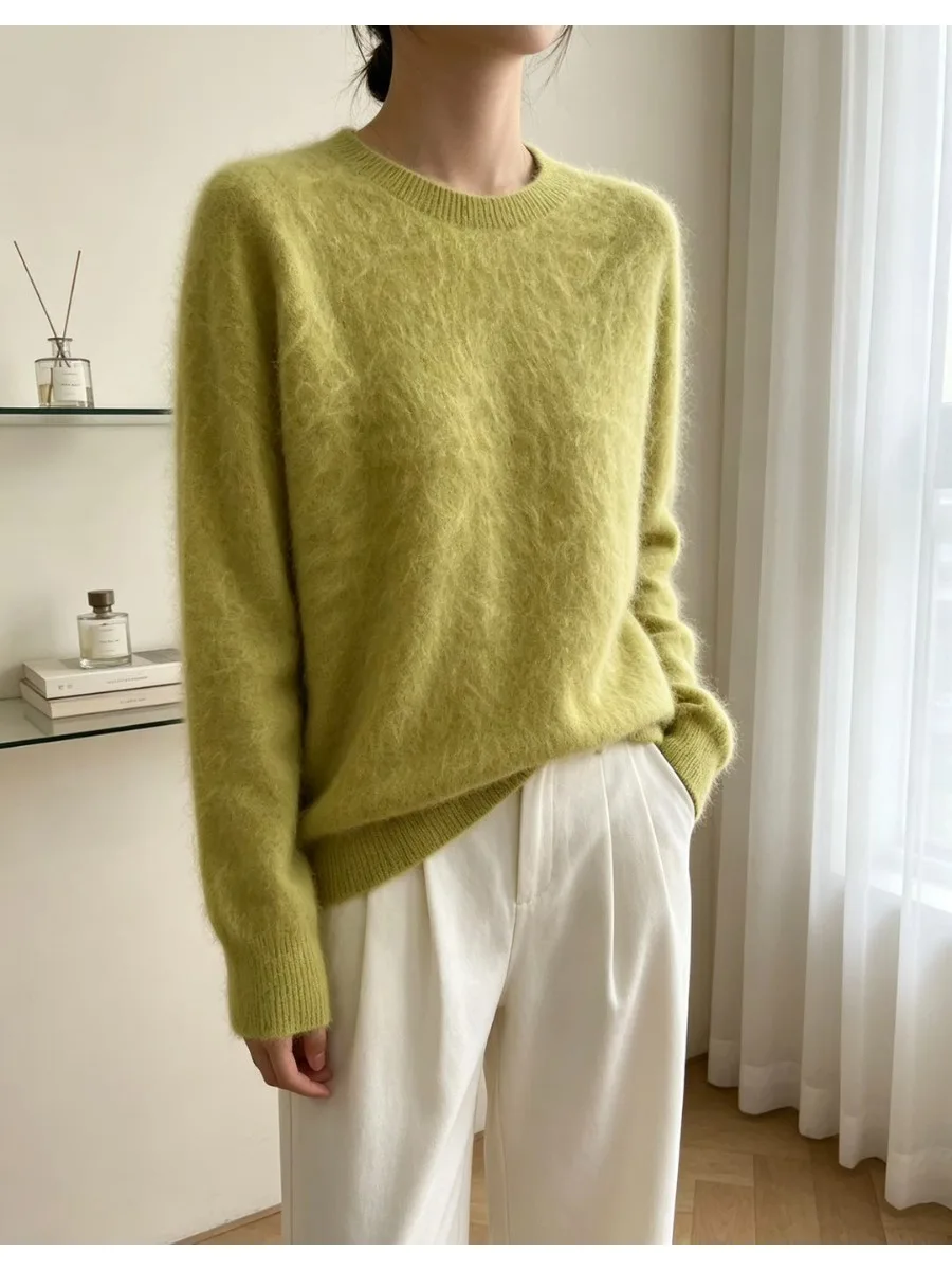 5% Seide 5% Kaschmir 90% Wolle Damen-Pullover Herbst Winter Kaschmir-Pullover O-Ausschnitt Weicher Schicker Gestrickter Pullover Warmer Wollpullover – Detail 5