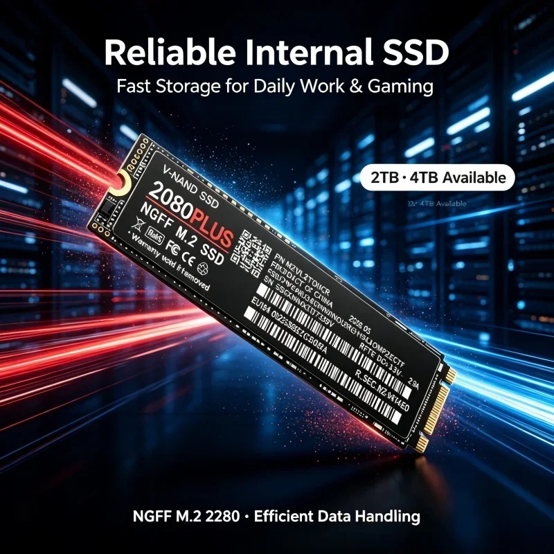 High Capacity 2080 PLUS M.2 NGFF 2280 PCIe SSD 500GB 1TB 2TB 4TB Internal Solid State Disk for Laptop Media Storage, File Backup