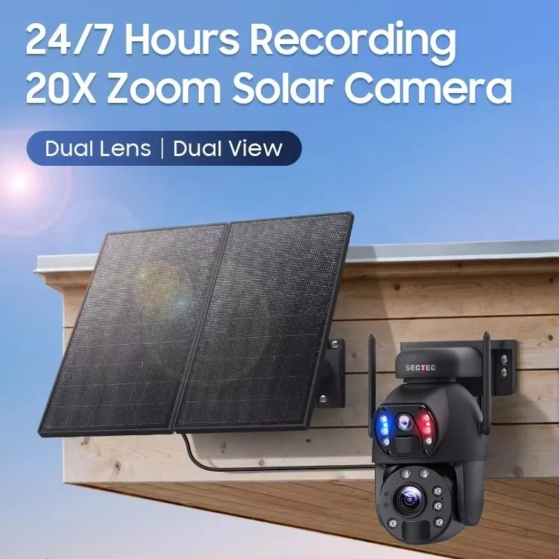 

20W Solar Panel Outdoor Panoramic Ptz IP Security Camera 20X Zoom Dual HD 6MP Smart Network CCTV Speed Wifi CMOS Sensor Cloud