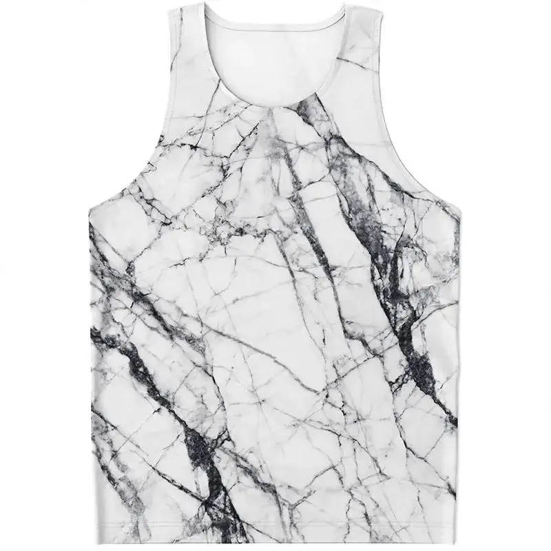 3D Printed Black and White Marble Pattern Vest for Men's Casual Sleeveless T-shirt for Men's Quick Drying Vest Clothing