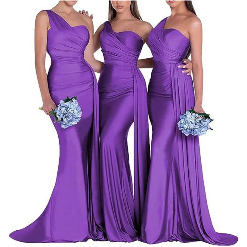 Sexy Mermaid Pleat Evening Bridesmaid Dresses Wedding Party Formal Prom Birthday Floor Length Sweep Train Corset