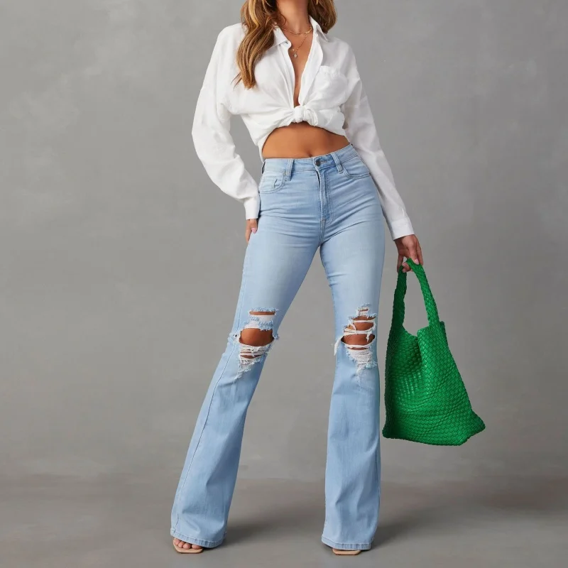 

Spring and Autumn New Ms. 2025 Europe and the United States High-Waisted Broken Jeans Women's Hot Girls Flared Pants Pants