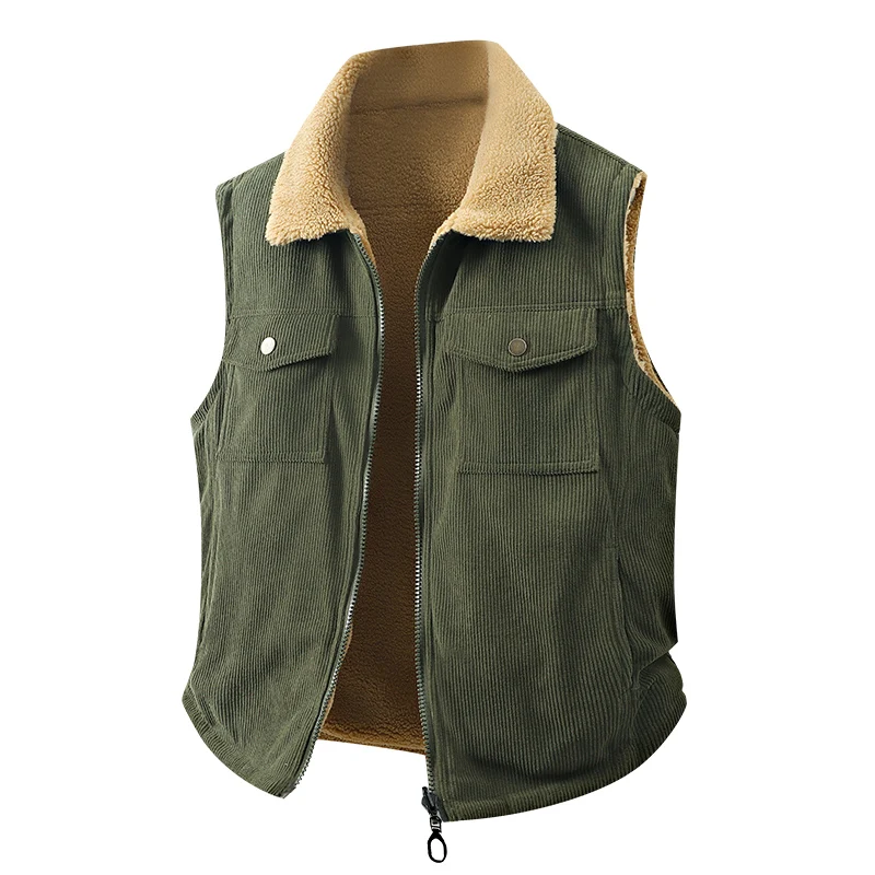 

Autumn Winter Men's Double-Sided Vests Fashion Thick Warm Sleeveless Coats Male Corduroy Loose Casual Vest Man Solid Waistcoat