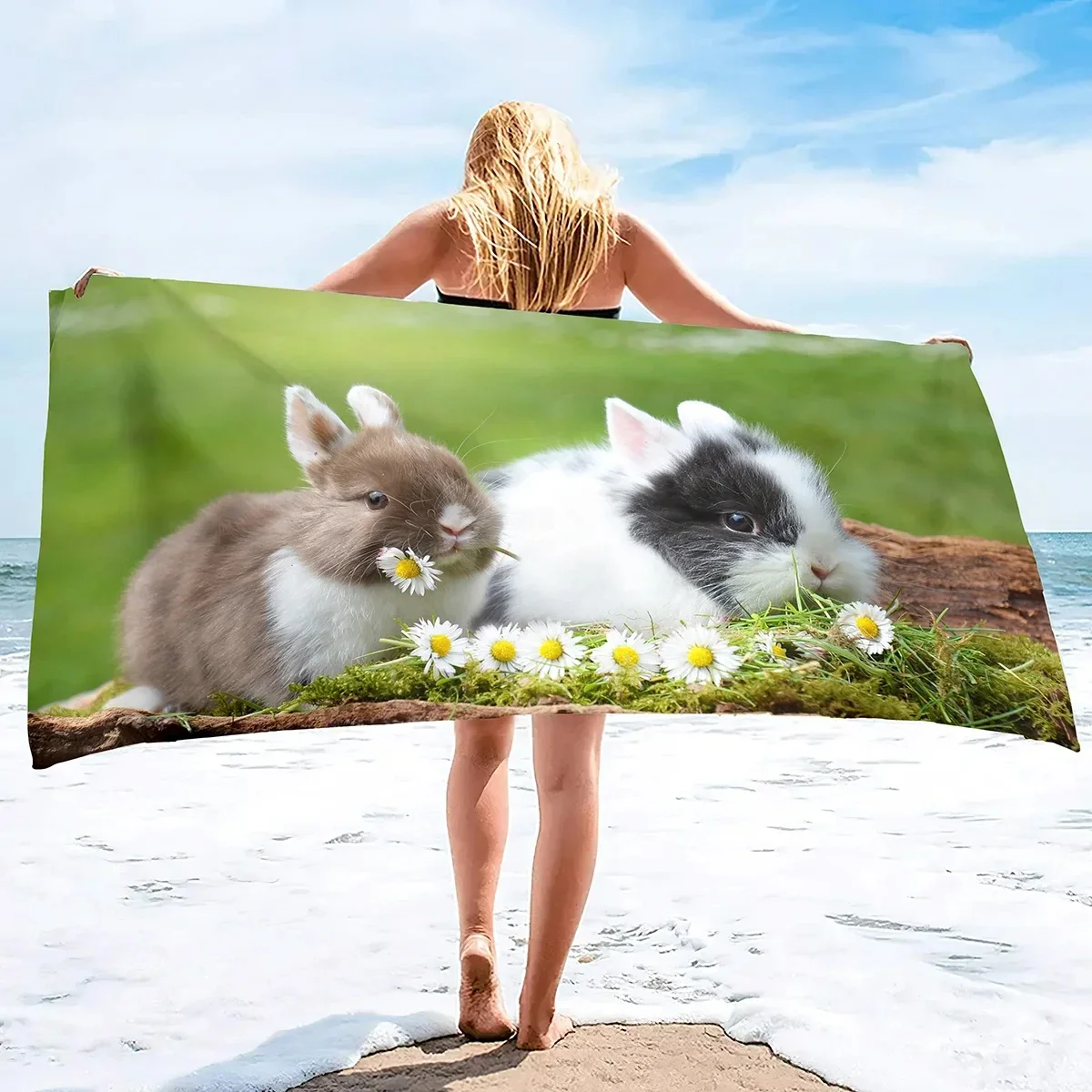 Cute Rabbit Bath Towel Wild Animal Beach Towel Microfiber Shower Quick Dry Swimming Cover Bathroom Travel Sport Spa Bar Towels