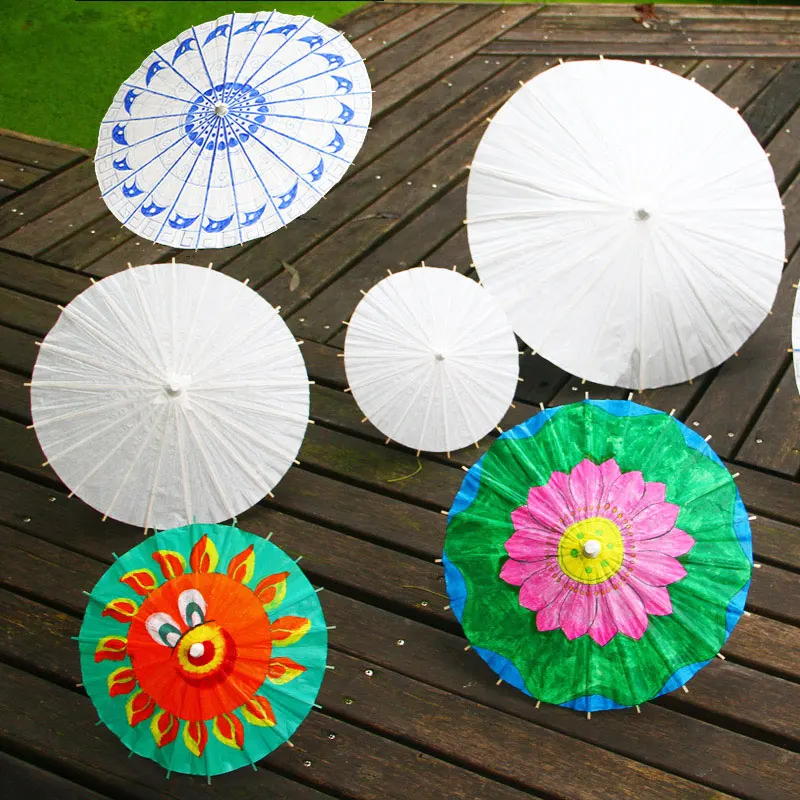 Chinese Vintage DIY Paper Umbrella Wedding Decor White Bridal Paper Photo Prop Umbrella Cosplay Party Decor Wedding DIY Craft