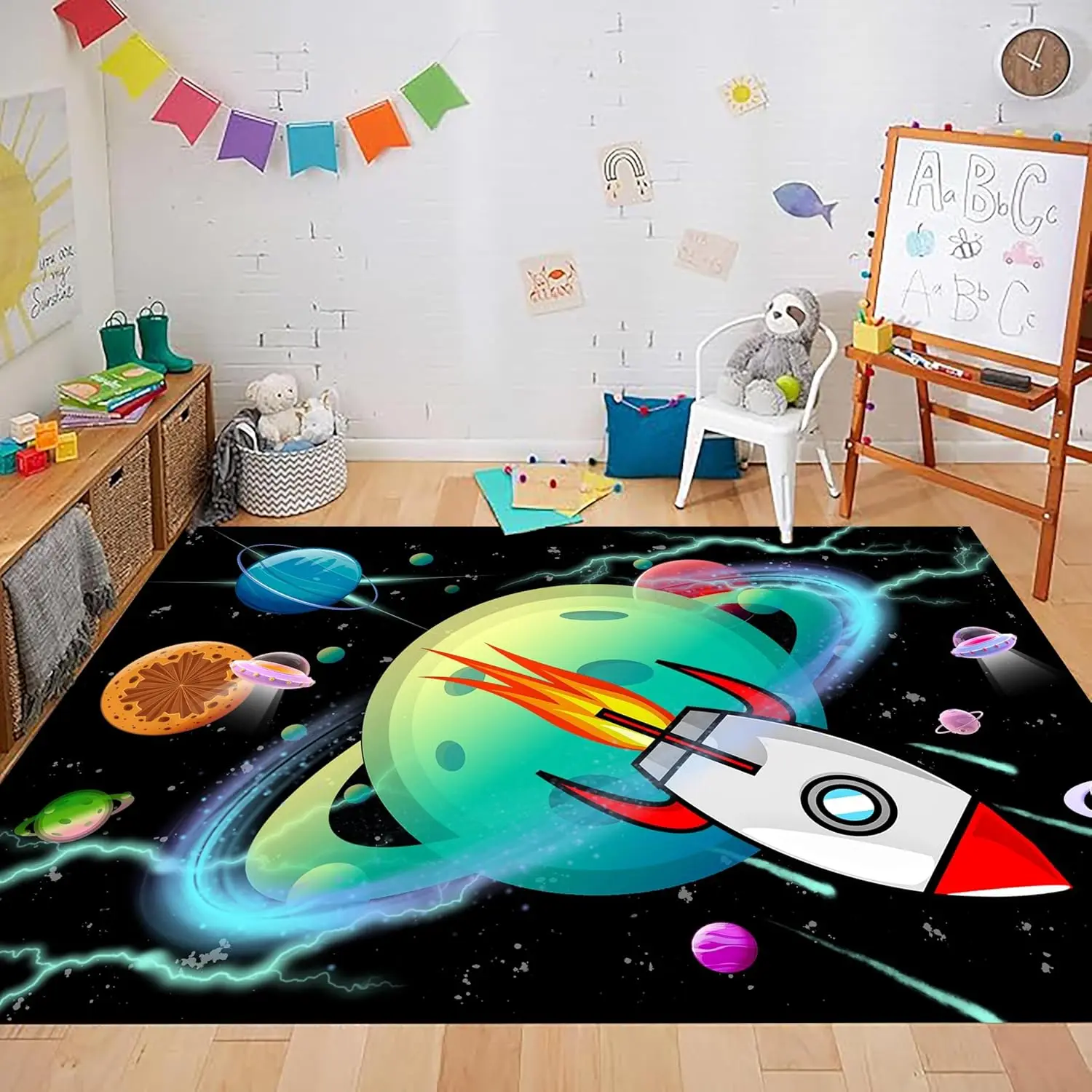 Music Children's Rug,Classroom Playmat Rugs Kids Carpet with Rubber Backing, Colorful Cartoon Piano Music Notes Kids Play Mat