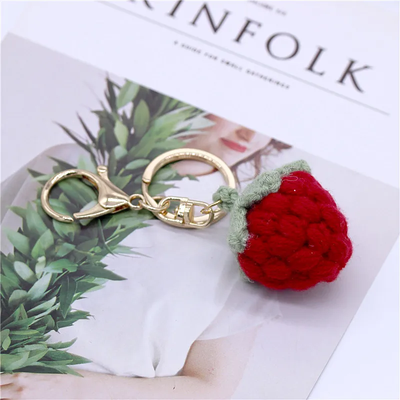 سلسلة مفاتيح فاكهة محبوكة للنساء والفتيات ، حامل مفاتيح ، مجوهرات ، حلقة مفاتيح ، دلاية ، فراولة ، كرز ، كمثرى ، خوخ ، سيارة ، حقيبة ، محاكاة ، جديدة