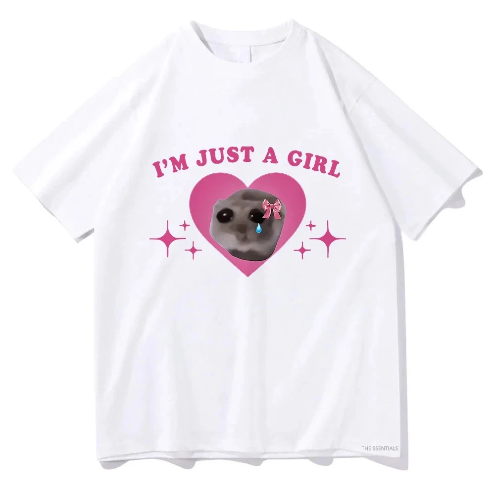 حزين الهامستر أنا مجرد فتاة تي شيرت المرأة الكرتون قصيرة الأكمام التي شيرت الرجال Harajuku الهيب هوب عادية للجنسين #2