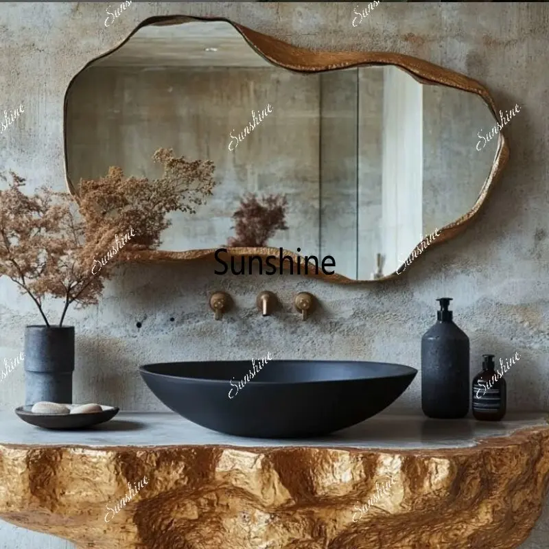 French irregular frame cosmetic mirror light luxury wall-mounted decorative mirror