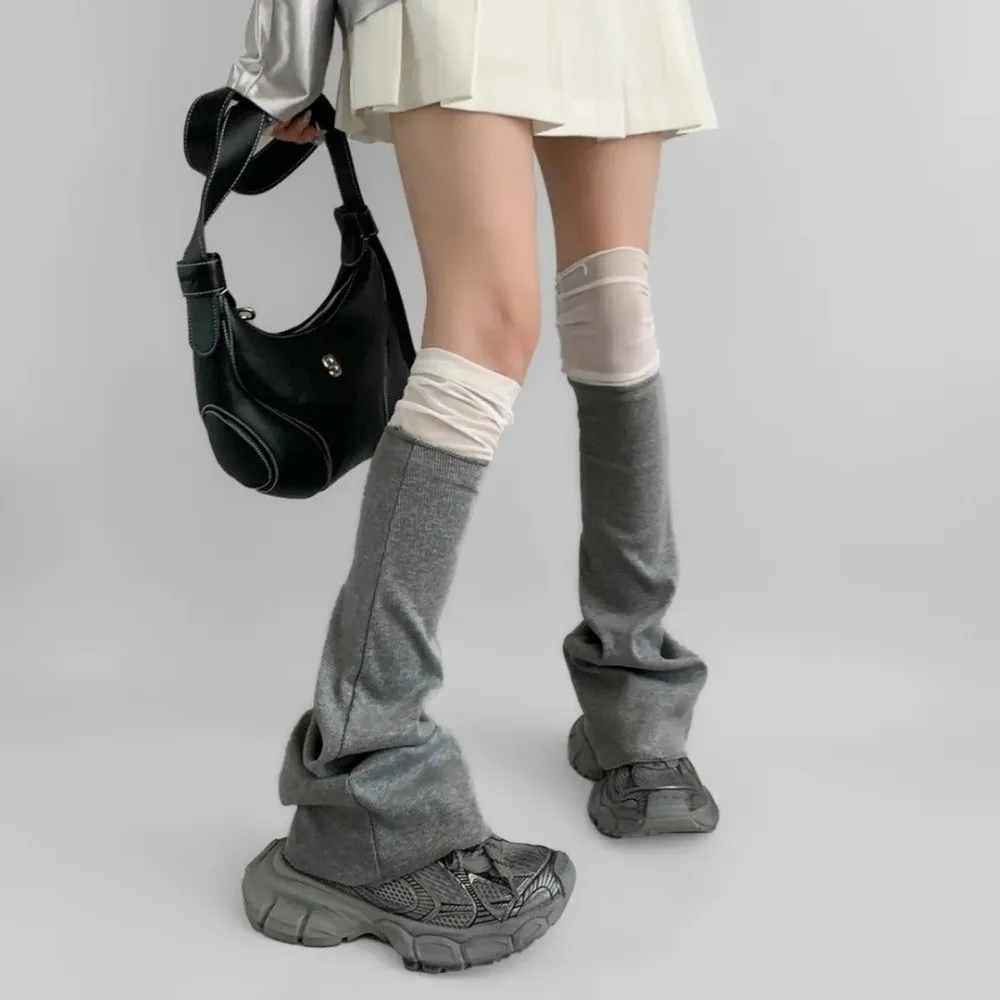 Y2K Mesh Patchwork Leg Warmers Cotton Long Tube Harajuku Socks Flare Stacked Leg Warmers Spring Autumn