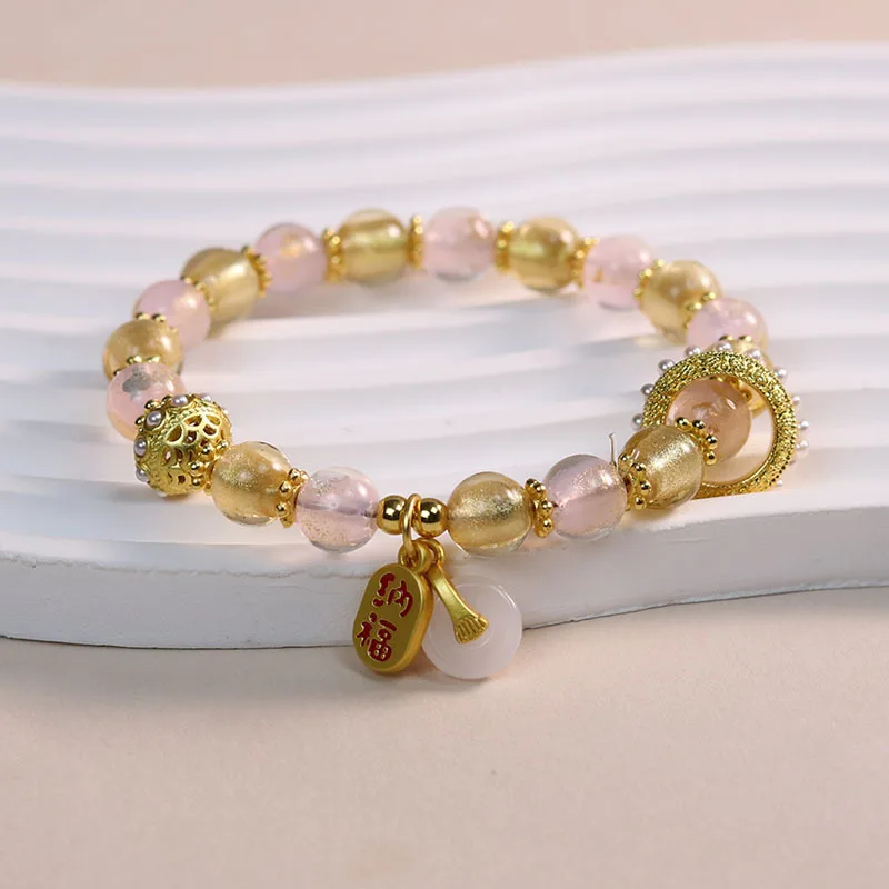 2026 Elegant Incense Ash Glass Bead Bracelet for Women Blessing Fortune Bring Luck Jewelry Gifts