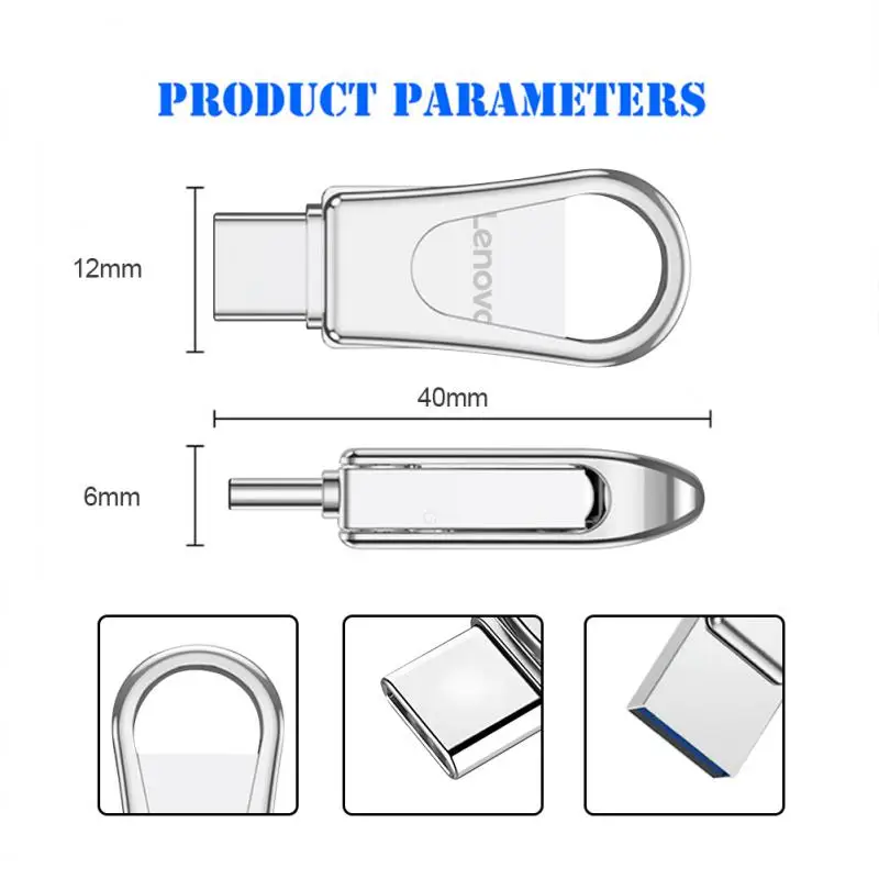 Lenovo-Clé USB 3.0 en métal étanche, clé USB portable, clé USB haute vitesse, type-c, 128 Go, 1 To, 2 To