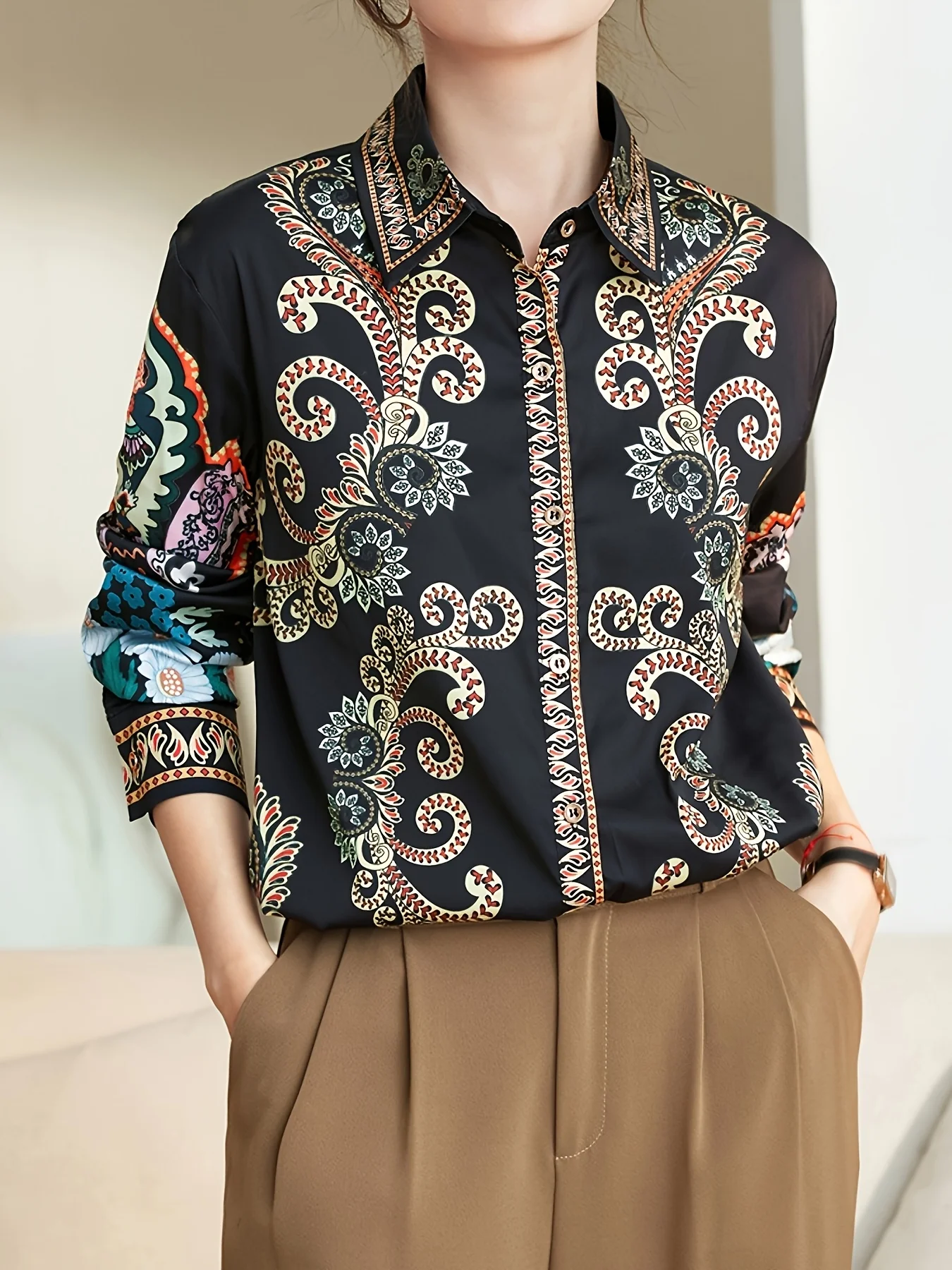 

Fashion France Style Ladies Shirts New Elegant Women Blouses Fashion Printed Long Sleeve Button-Down Tops Blusa Mujer