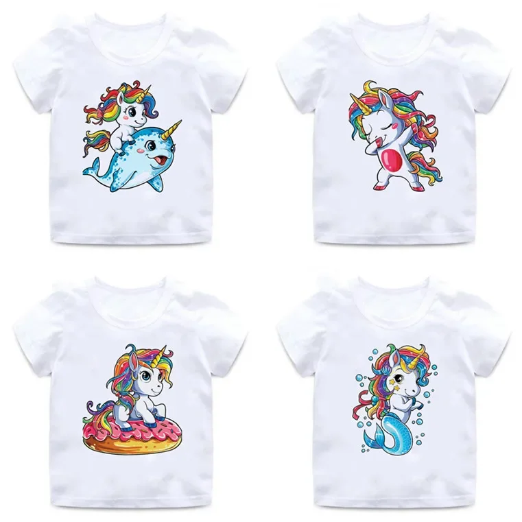 

Unicorn Mermaid Print Kids T Shirt for Boys/girls 2 To 12 Years Ballet Dancer Unicorn Donut Casual Cotton T-shirt Top,BAL030