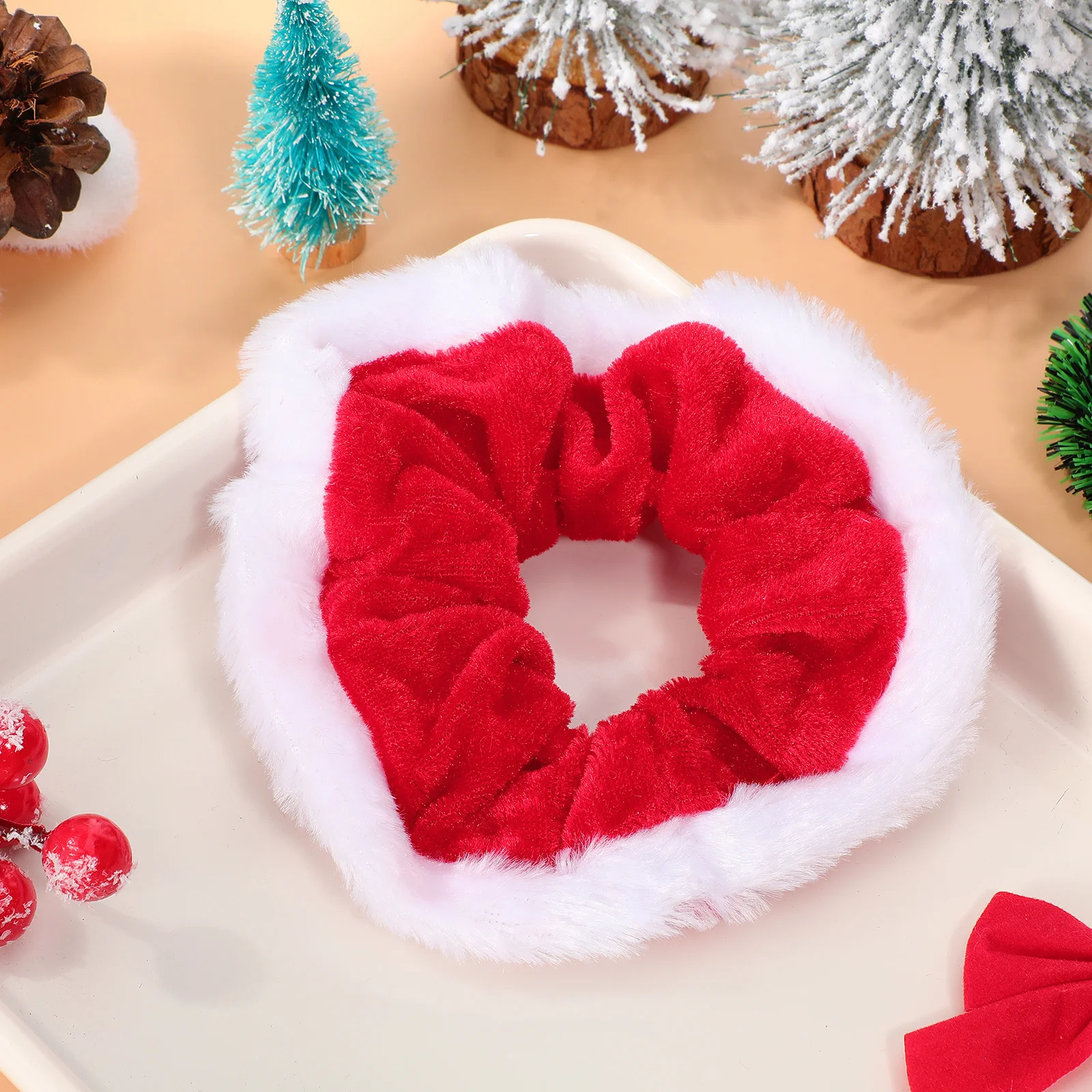 

5Pcs Red Hair Scrunchies Velour Elastic Bands Ponytail Holders Stretch Comfortable Scrunchy Bands Christmas Headbands for Women