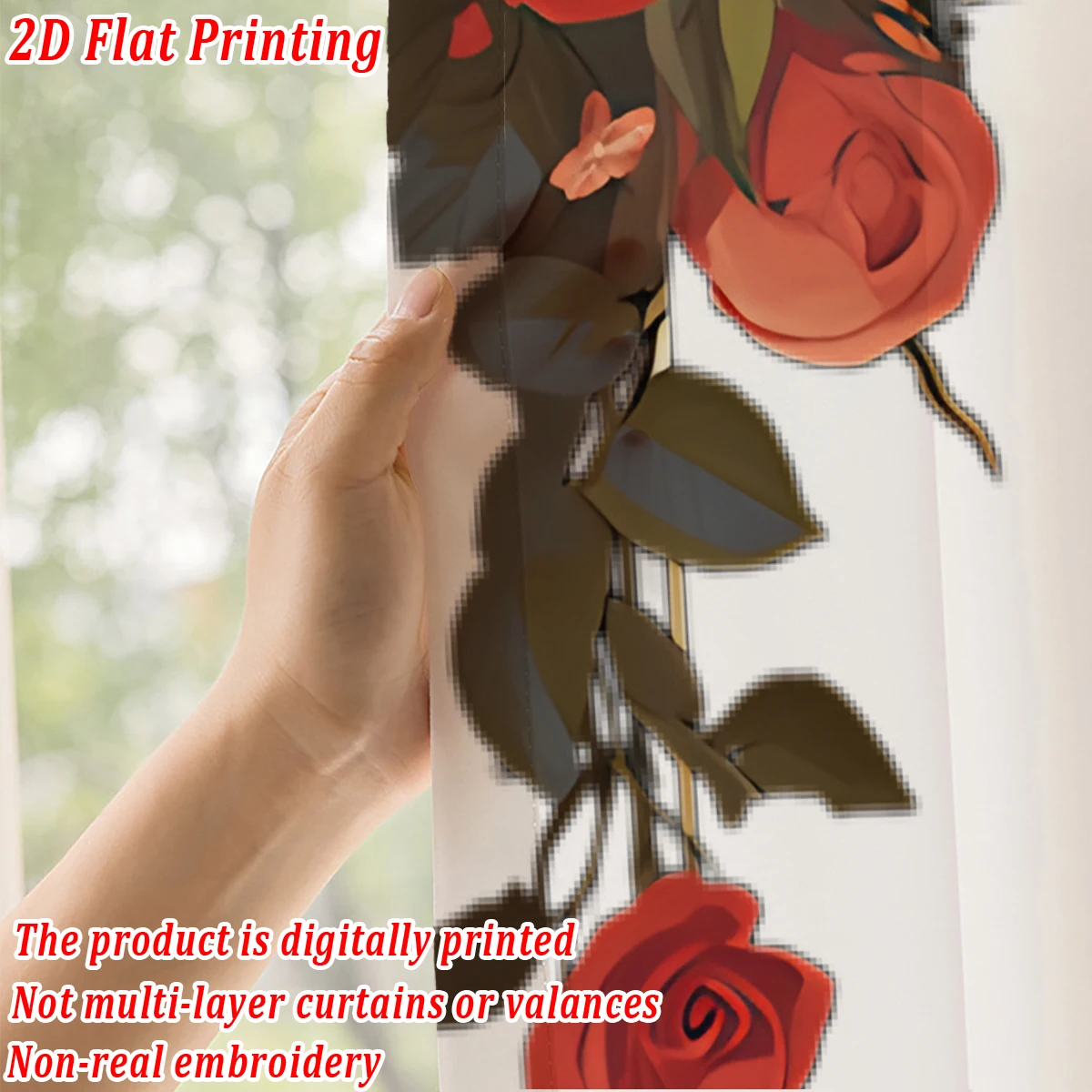 ستارة شفافة مطبوعة مسطحة على شكل ورود ملونة، قماش خفيف، لغرفة المعيشة وغرفة النوم وديكور المنزل والنافذة