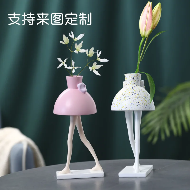 Pink Flapper Vase Delicate Art Resin Crafts Nordic Light Luxury Living Room Home Decoration Decoration Housewarming Gift