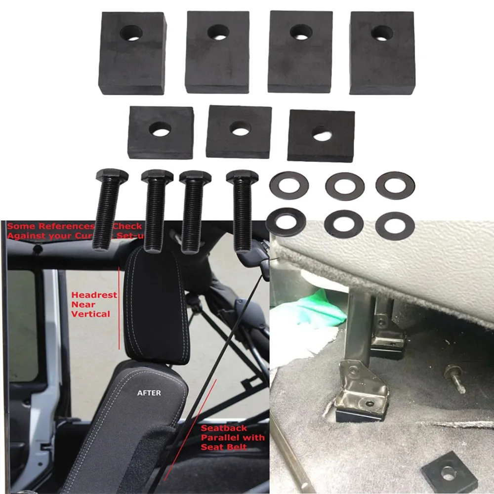 Black Rear Seat Support Recline Spacer Kit for 07-17 Jeep Wrangler JK Unlimited 4-Door Accessories Rear Seat Recline Kit