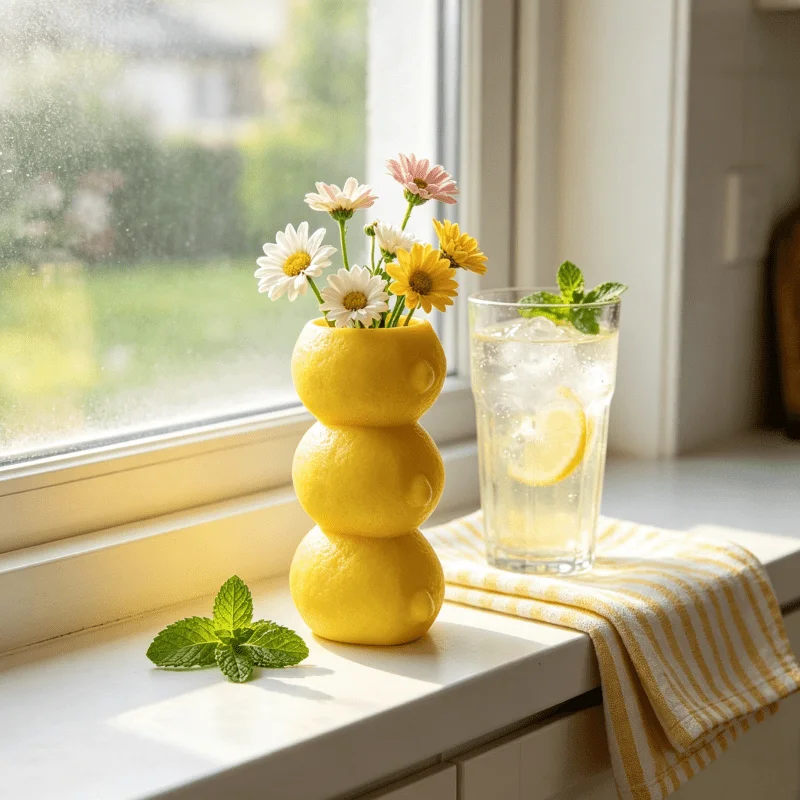 1 Stück Zitronenförmige Vase, 3D-gedruckt, nordischer Stil, einfache Simulation Zitronenfrucht, Blumenarrangement, grenzüberschreitende Heimdekoration, heiß begehrter Desktop-Schmuck, Stifthalter